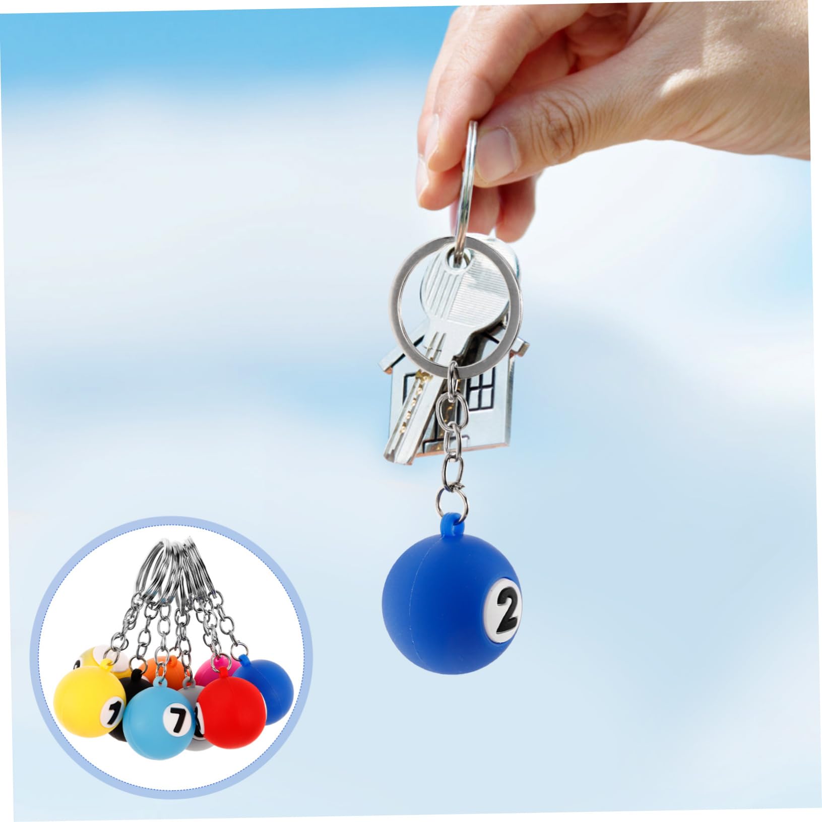 Mini Billiards Keychains - 9pcs Sports Key Rings for Pool Lovers & Gifts