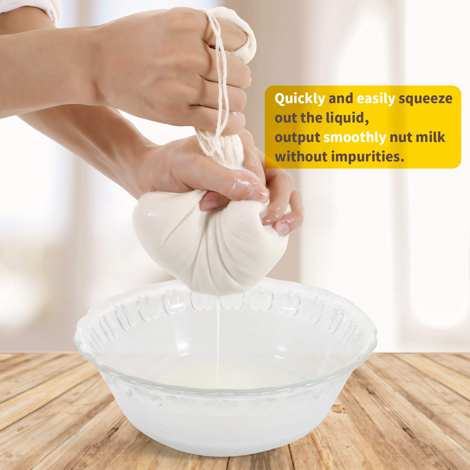 Organic Nut Milk Bags (Upgraded 90x88 Weave) - 2 Pack Unbleached Cotton Cheesecloth Bags 12
