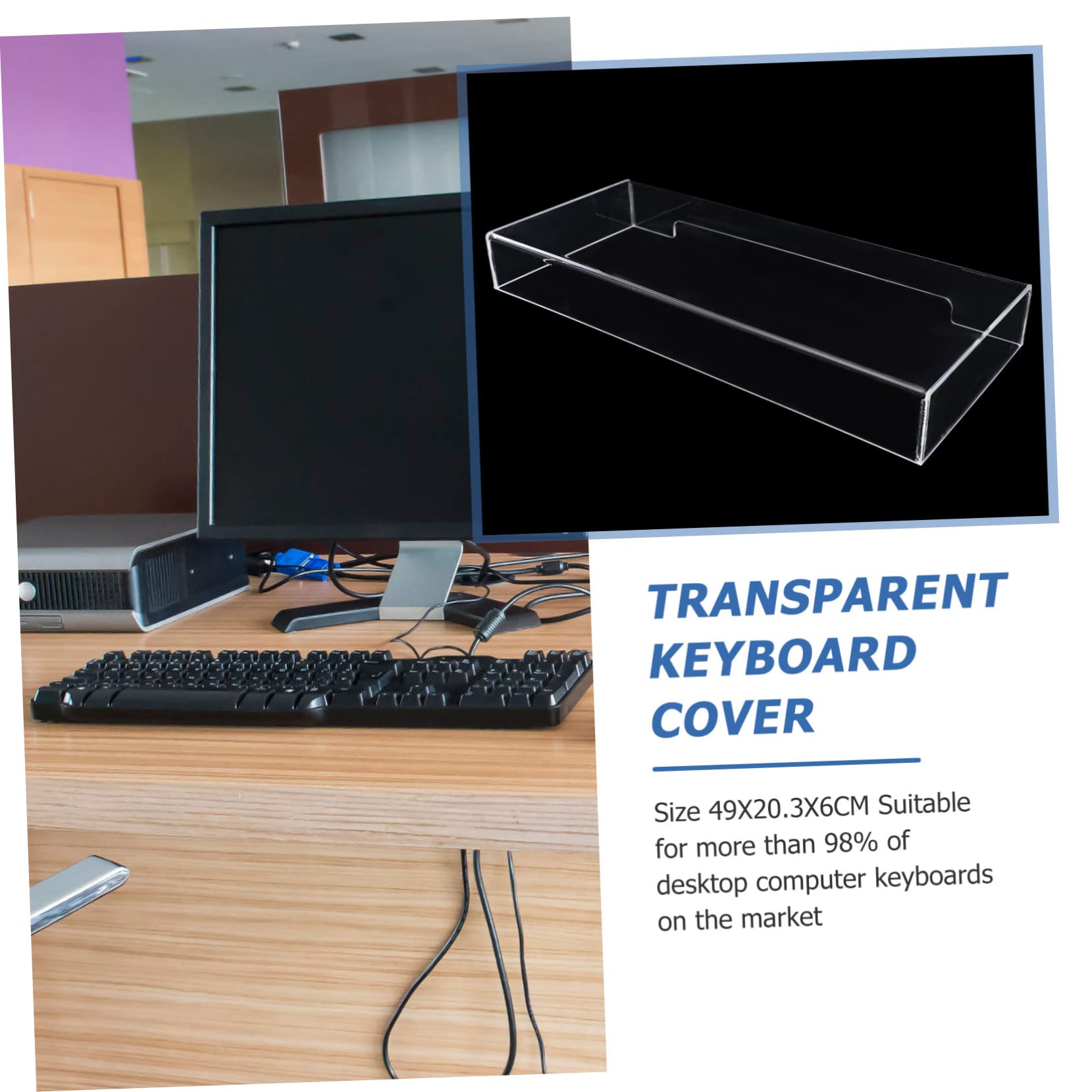 Clear Acrylic Monitor Stand Riser with Keyboard Cover Protector - 490x203x60mm Anti-Cat Desktop Organizer for Home & Office Workspace - Perfect for Ergonomic Computer Setup and Pet-Friendly Workspaces
