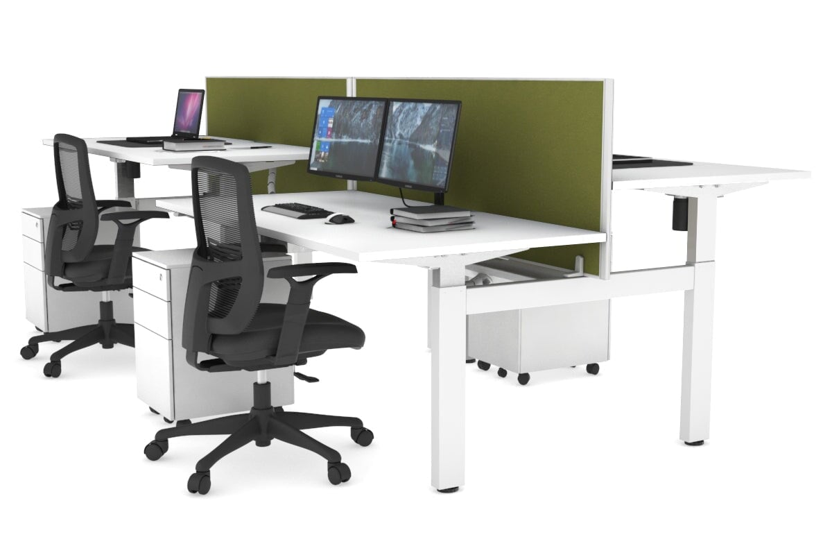 Adjustable 4-Person H Bench Workstation - White Frame (1400L x 800W) | Ergonomic Office Desk for Team Collaboration & Workspace Efficiency