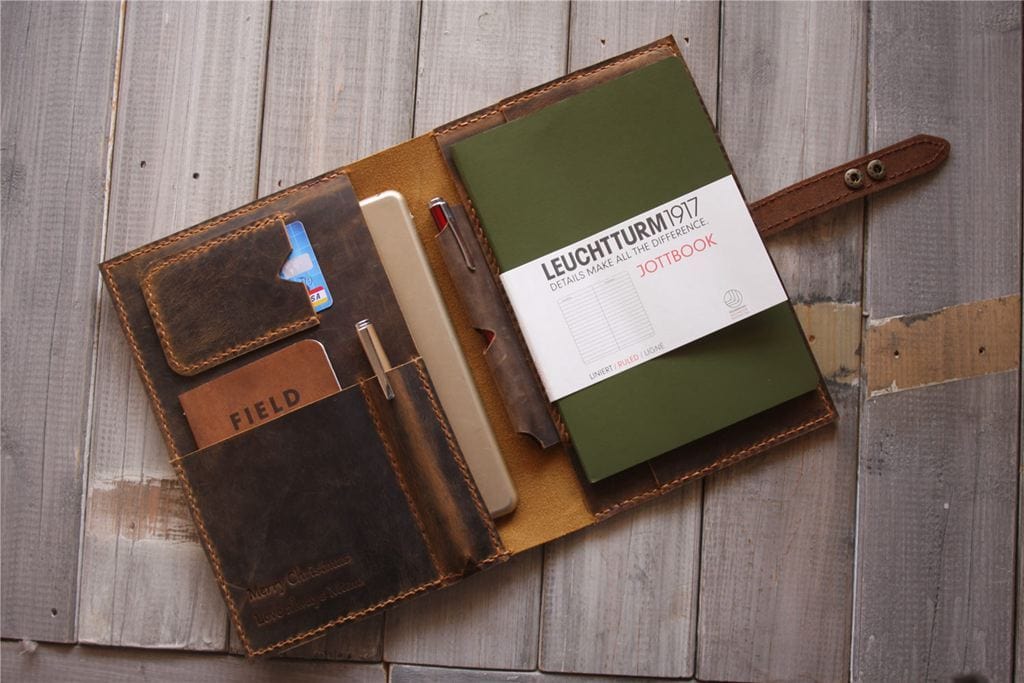 Personalized Brown Leather Notebook Cover Holder - Custom Name Engraved Journal Cover for Men & Women - Perfect for Office, School & Travel Writing