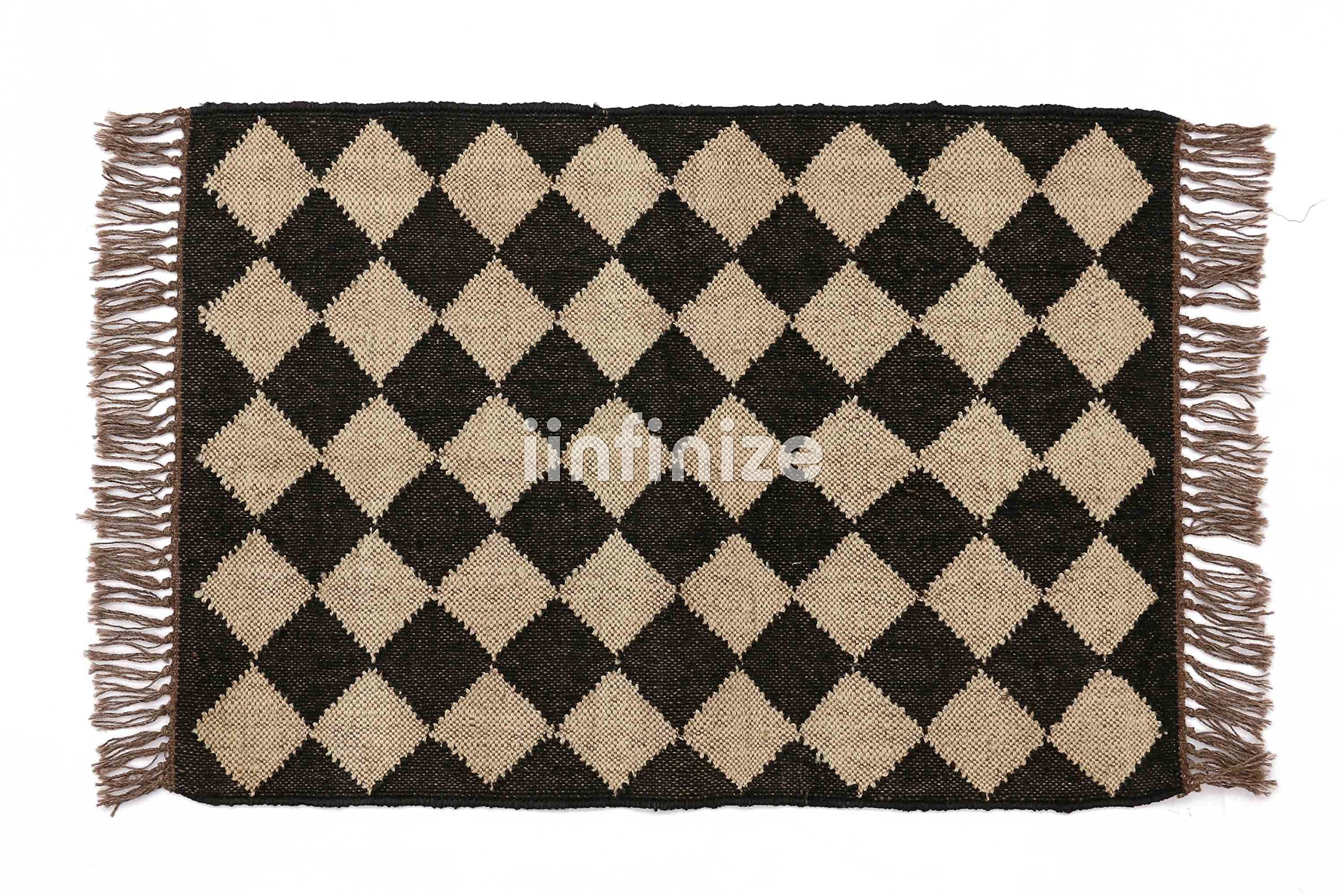Boho Wool Jute Rug - Handwoven Traditional Kilim Dhurrie Carpet for Living Room, Bedroom & Patio | Indoor Outdoor Floor Mat Home Decor Runner | Perfect for Bohemian, Farmhouse & Eclectic Style Decor