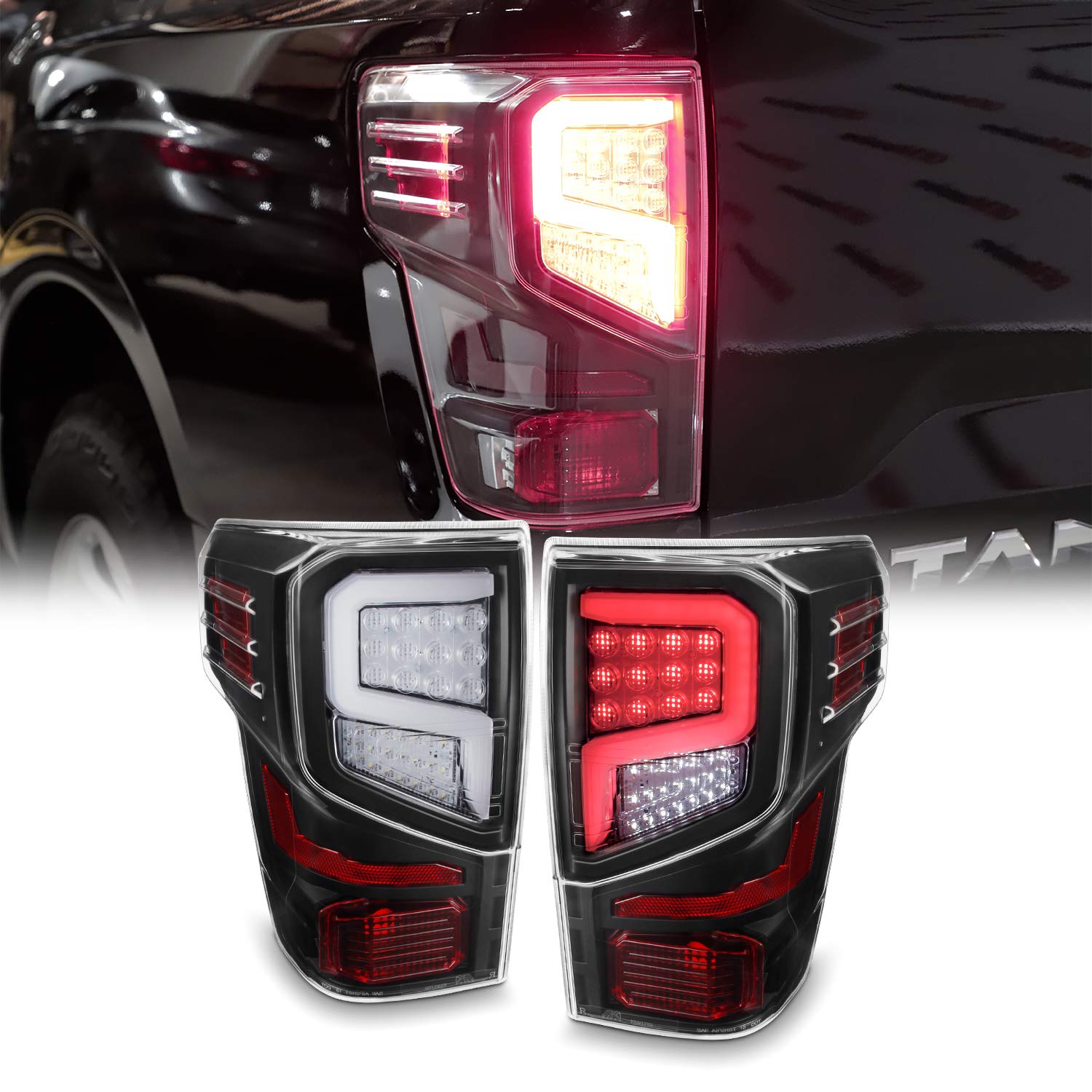AKKON LED Tail Lights for 2016-2021 Nissan Titan - Black Housing Brake Lamp Assemblies - Upgrade Your Truck's Style & Safety at Night