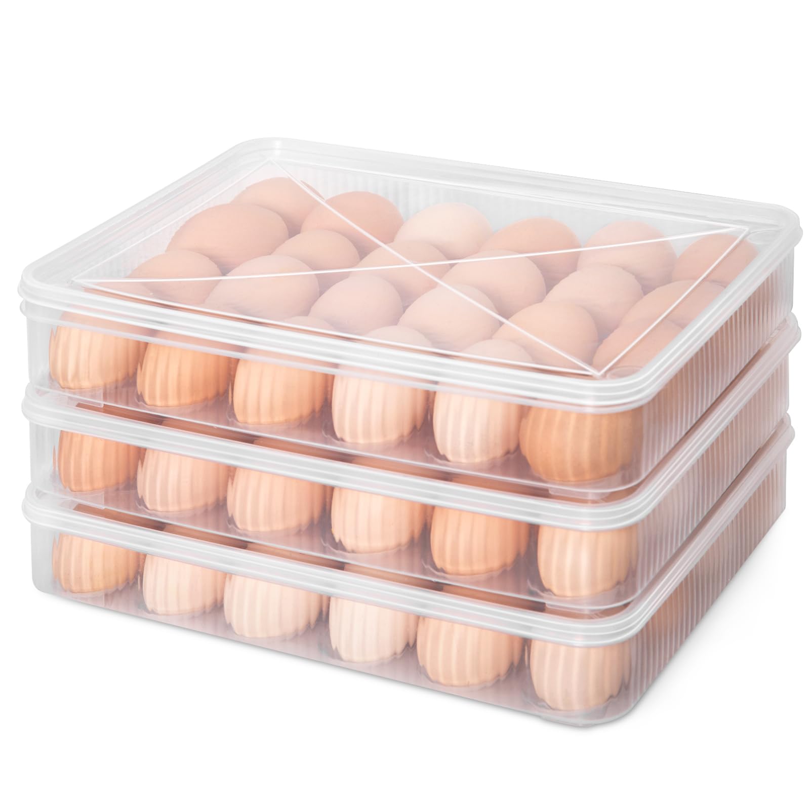 Deviled Egg Containers with Lid - Clear Stackable Plastic Egg Carton for Refrigerator, Reusable Egg Storage Container & Organizer (3-Pack Holds 72 Eggs) - Perfect for Easter, Parties, Meal Prep & Fridge Organization