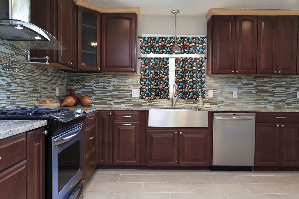 UpNUpCo Artistic Coffee-Themed Kitchen Curtain Set - 3-Piece Bistro Style Window Treatment with Coffee Decor Fabric, Tier & Valance - Perfect for Cafés, Coffee Shops & Cozy Home Kitchens