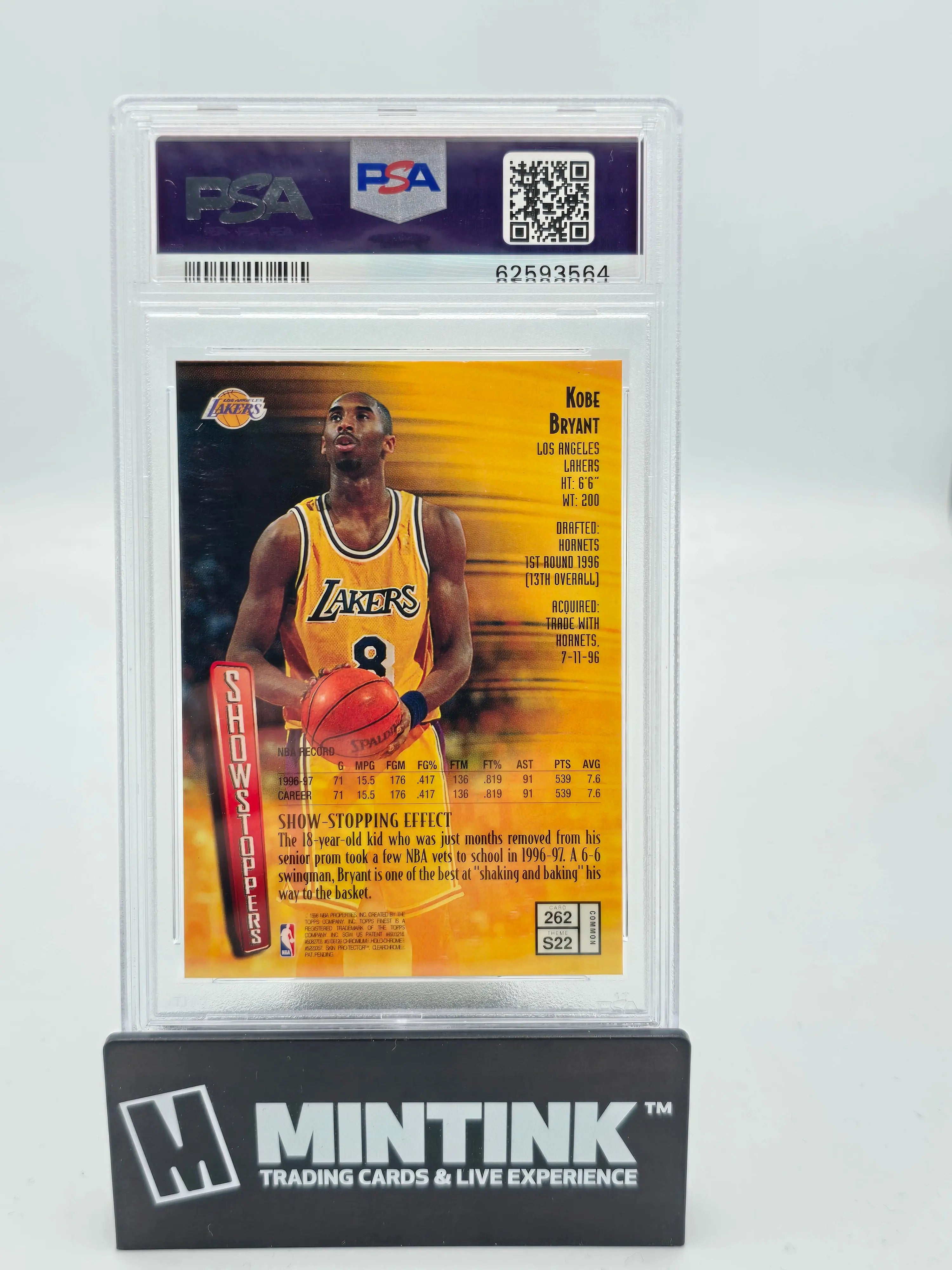 1997 Topps Finest Kobe Bryant Show Stoppers PSA 10 #262 Basketball Card - Rare Collectible for Sports Memorabilia & Investment - Perfect for Display, Gifting, and NBA Fan Collections