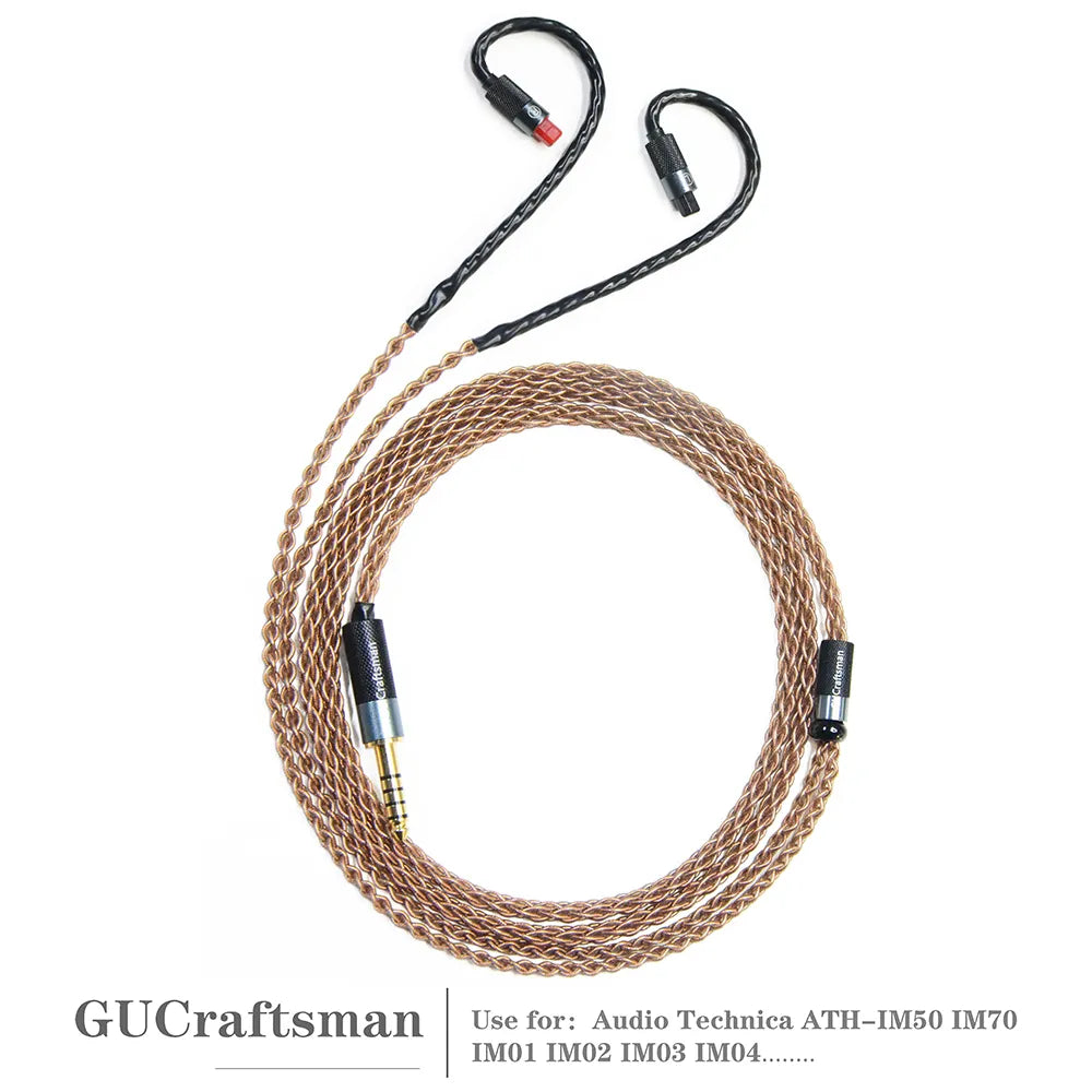 Premium GUCraftsman 6N Single Crystal Copper Upgrade Cable for Audio Technica ATH-IM50/IM70/IM01/IM02/IM03/IM04 - High-Fidelity Audio Replacement Wire for Audiophiles & Studio Use