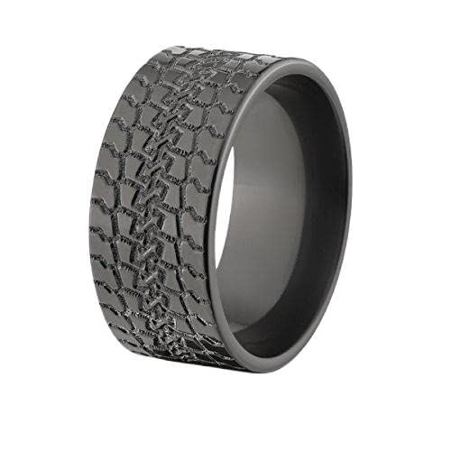 Premium Black Mud Tire Tread Wedding Bands for Men - American Made Durable Tungsten Rings - Perfect for Outdoor Enthusiasts, Bikers & Adventurous Couples