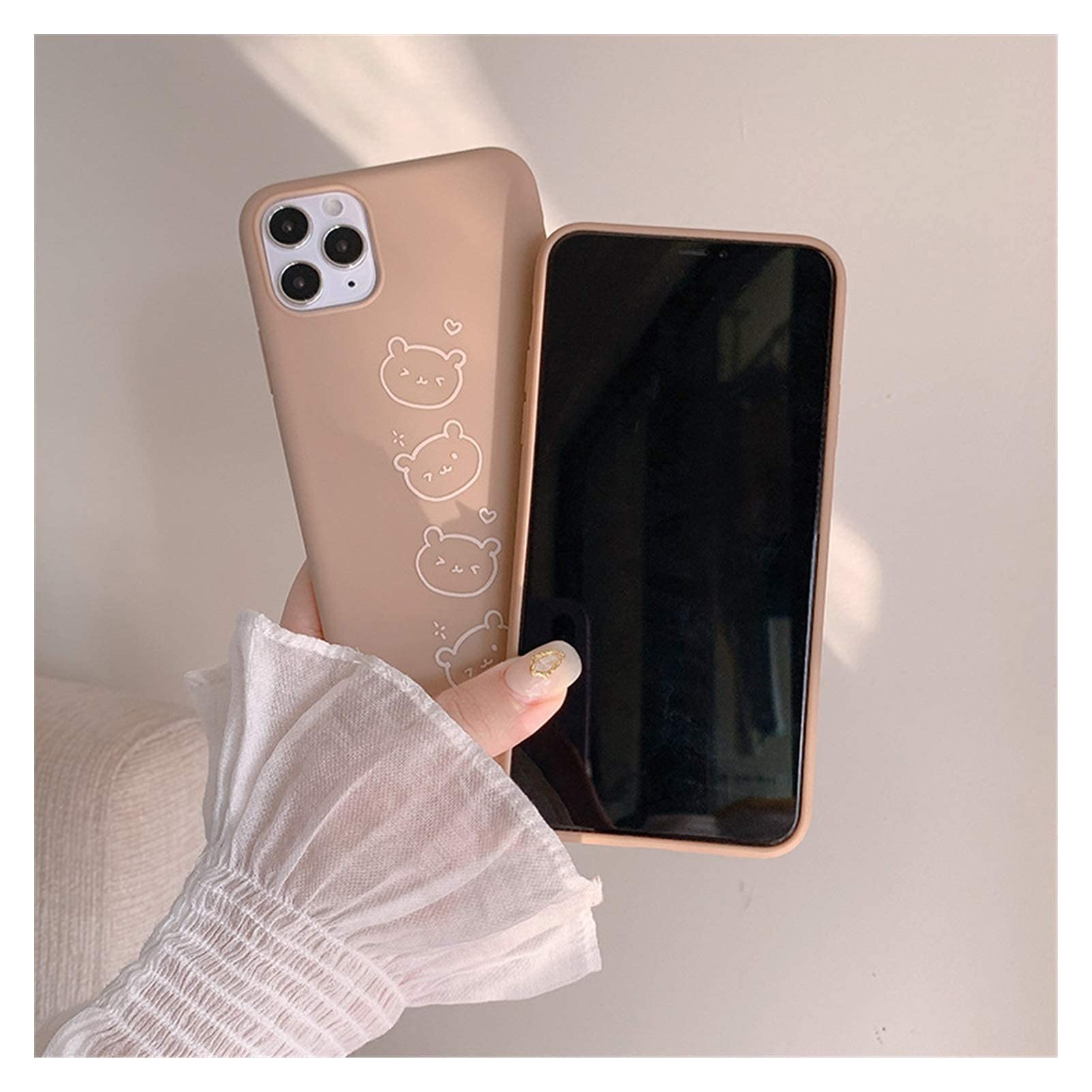 Cute Cartoon Bear Korean Couple Phone Case for iPhone 12/11/Pro/XS Max/XR/X/12 Mini/7/8/7 Plus - Soft Protective Cover (02-Pink) - Perfect Gift for Couples & Valentine's Day