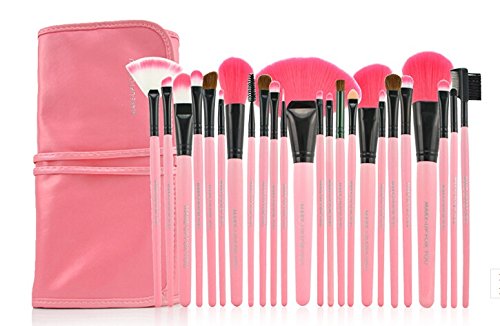 24 Pcs Pink Bamboo Handle Makeup Brushes Set - Foundation, Blush, Powder Cosmetic Brushes with Travel Pouch | Perfect for Professional Makeup Artists & Beginners, Home & Travel Use