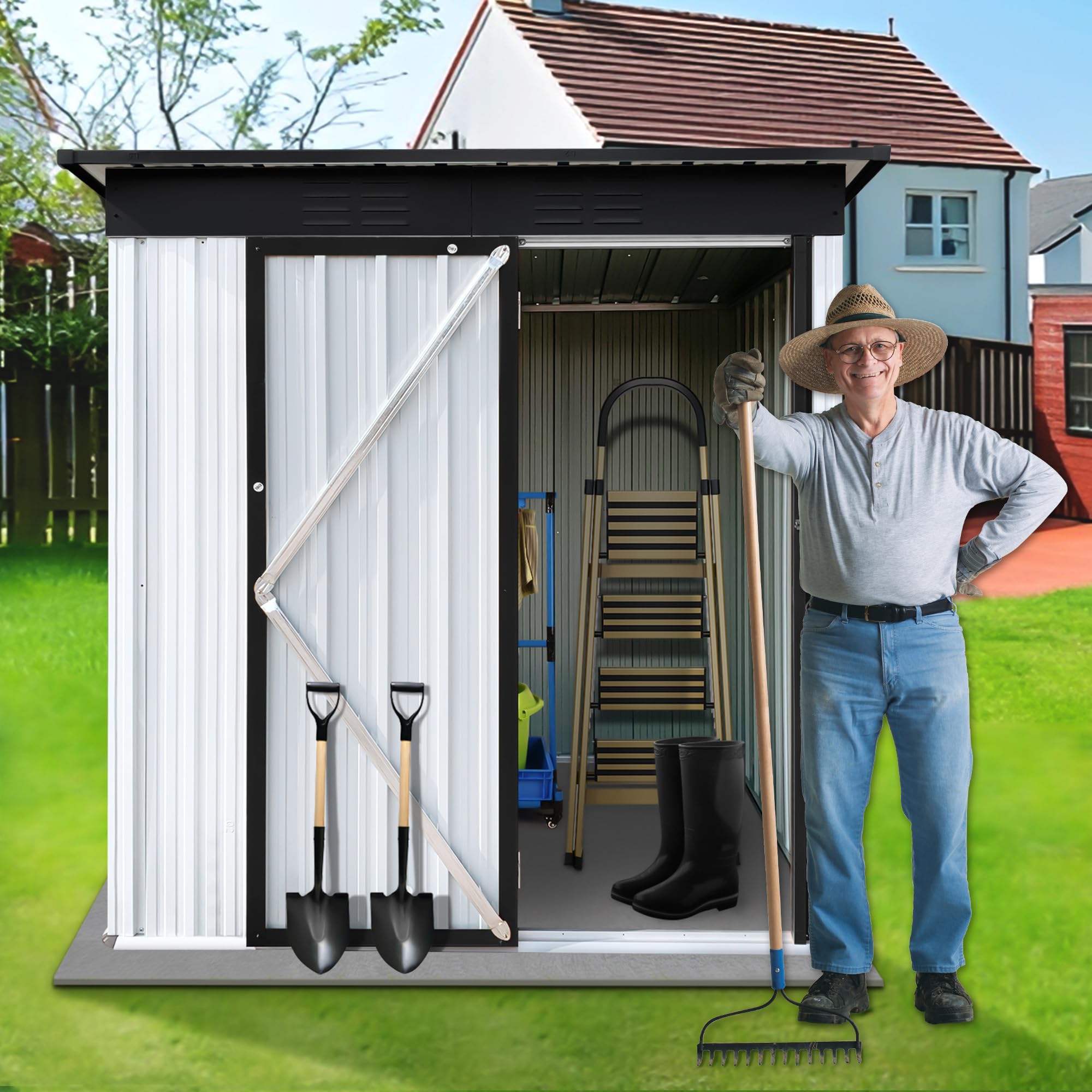 5 x 3 FT Outdoor Metal Storage Shed with Lockable Double Doors - Waterproof Galvanized Steel Garden Shed for Backyard, Patio, Lawn & Outdoor Use - Perfect for Storing Tools, Equipment & Seasonal Items (White)