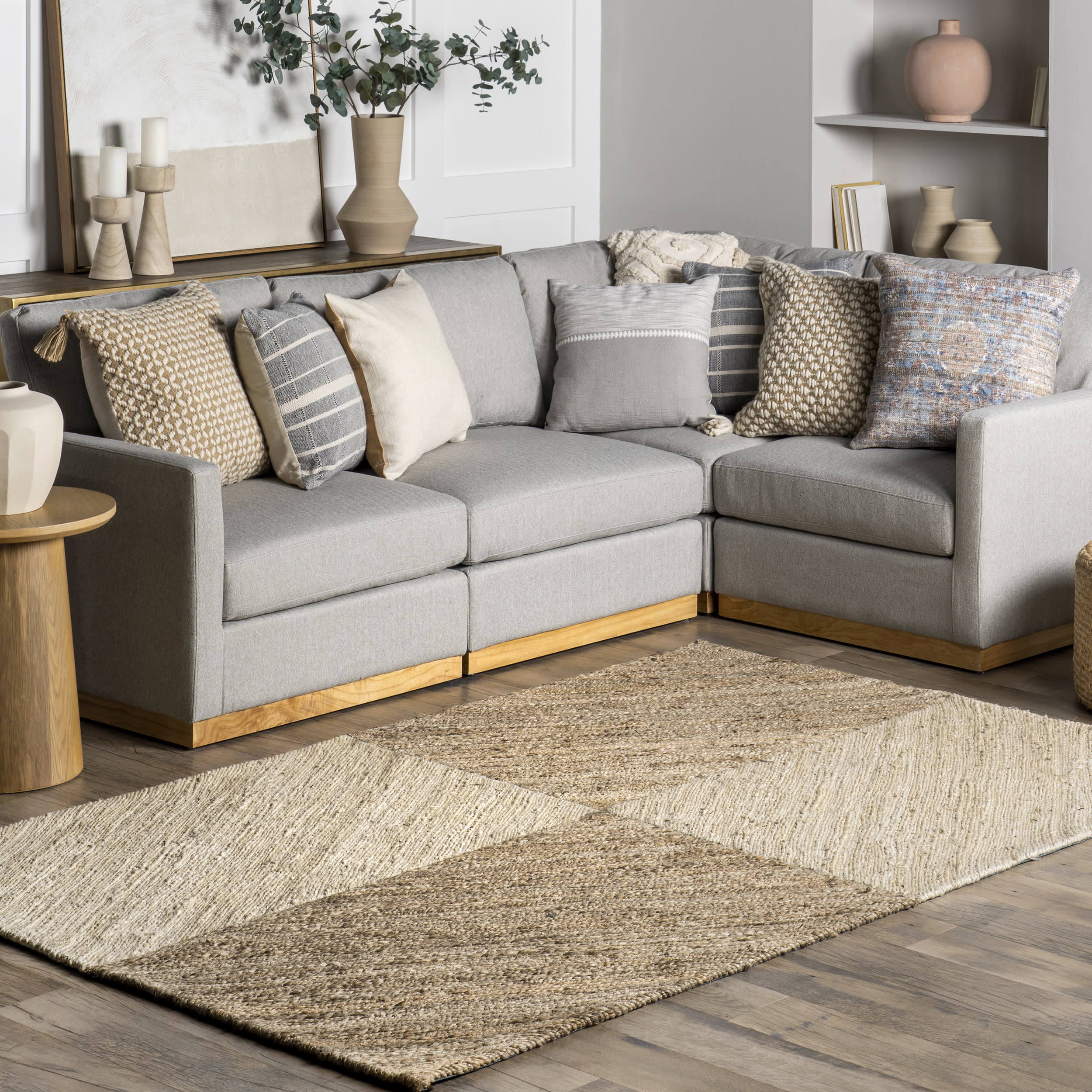 Costanza Jute Tiled Checkered Rug - Natural Fiber Bohemian Style Area Rug for Living Room, Bedroom & Home Decor