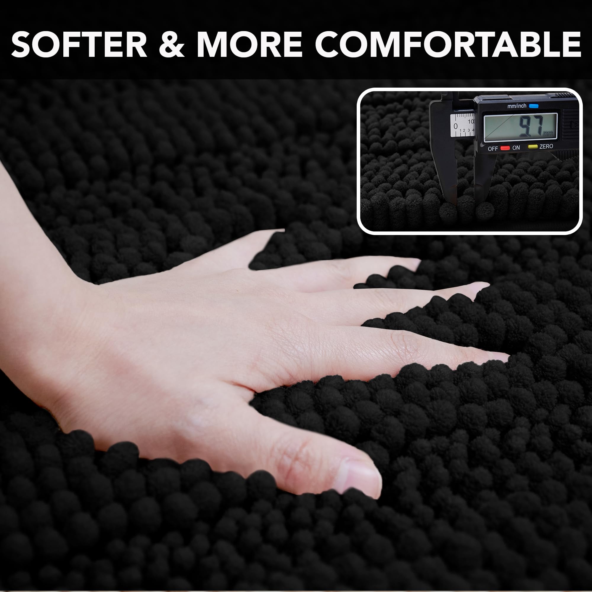 Deconovo Ultra Soft Plush Bath Rug – Non-Slip, Quick-Dry & Machine Washable Bathroom Mat – Absorbent Luxury Shower Mat for Safety & Comfort (24x17 Inch, Black Stripe) – Perfect for Bathroom, Shower & Vanity Areas