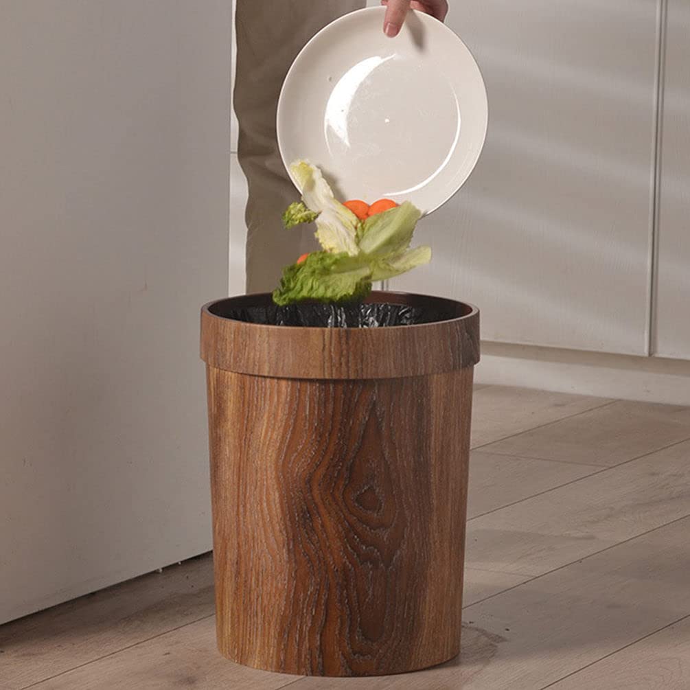 Wood Grain Trash Can - Uncovered Waste Bin for Home, Kitchen, Office & Bathroom - Eco-Friendly Garbage Container with Natural Wood Finish - Perfect for Recycling, Composting & Daily Waste Disposal