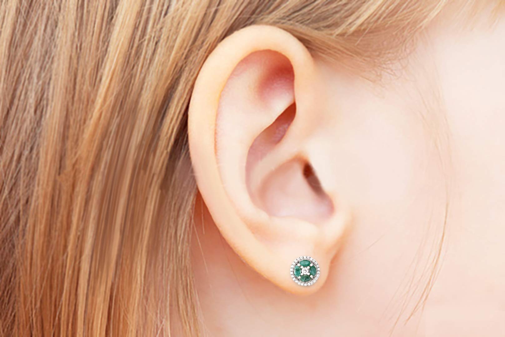 Natural Gemstone & White Zircon Halo Stud Earrings for Women | 925 Sterling Silver | September Birthstone Jewelry | Valentine's Day Gift for Wife, Girlfriend | Elegant Everyday Wear & Special Occasion Jewelry