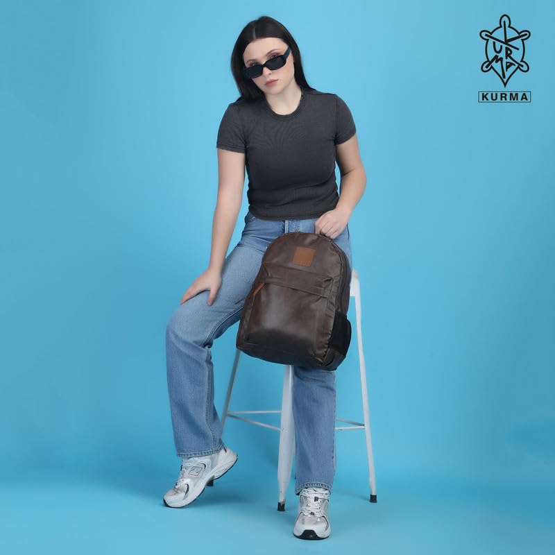 Stylish 14L PU Leather Backpack for Women - Lightweight Laptop Backpack with Bottle Pocket, Perfect for Office, School, Travel & Business (Fits 14