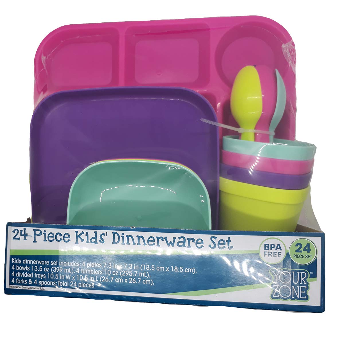 24-Piece Kids' Dinnerware Set - BPA Free, Dishwasher & Microwave Safe, Colorful Plates & Bowls for Toddlers - Perfect for Home, School & Travel Meals
