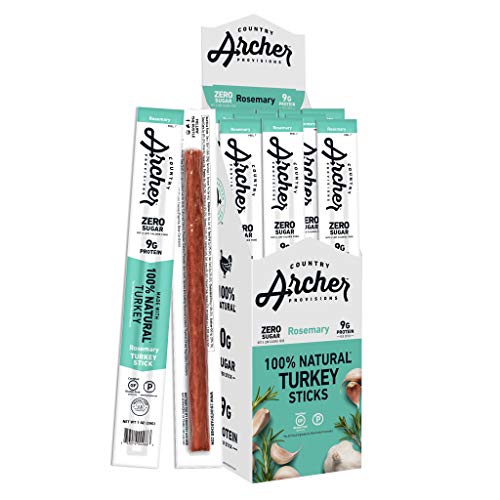 Country Archer 100% Natural Rosemary Turkey Sticks - Gluten Free, High Protein Snacks (1 Ounce, 18 Count) | Perfect for Keto Diet, On-the-Go Energy & Healthy Office Snacking