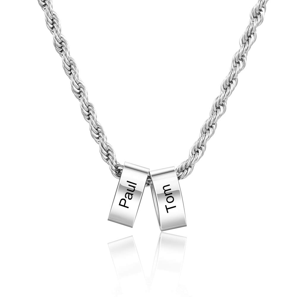 Personalized Stainless Steel Name Necklace for Men - Custom Engraved Initial Beads Charm Necklace - Unique Birthday Gift for Boyfriend, Father's Day Present - Perfect for Anniversaries, Weddings & Special Occasions