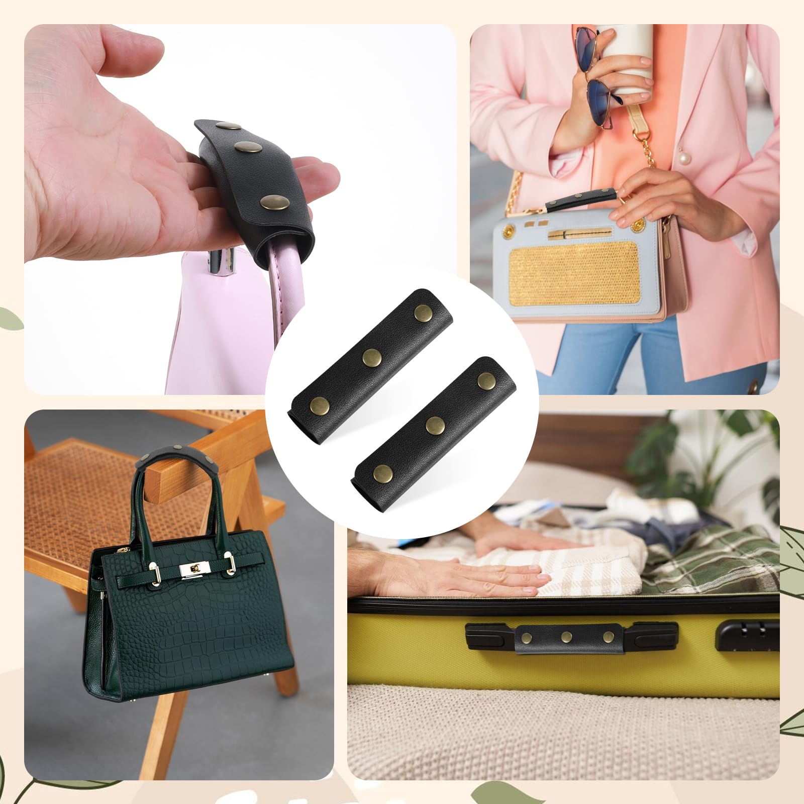 2 Pcs PU Leather Handle Wrap Covers - Soft Purse Strap Protector for Bags, Travel Luggage & Suitcases | Comfortable Grip Enhancer for Handles | Perfect for Daily Use, Commuting & Traveling