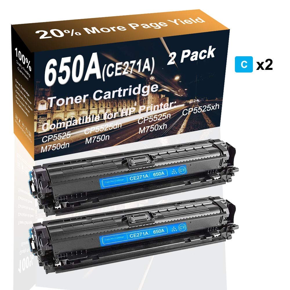 2-Pack High Capacity CE271A Cyan Toner Cartridge - Compatible with HP CP5525n, M750n, CP5525dn Printers - Perfect for Office & Home Printing Needs