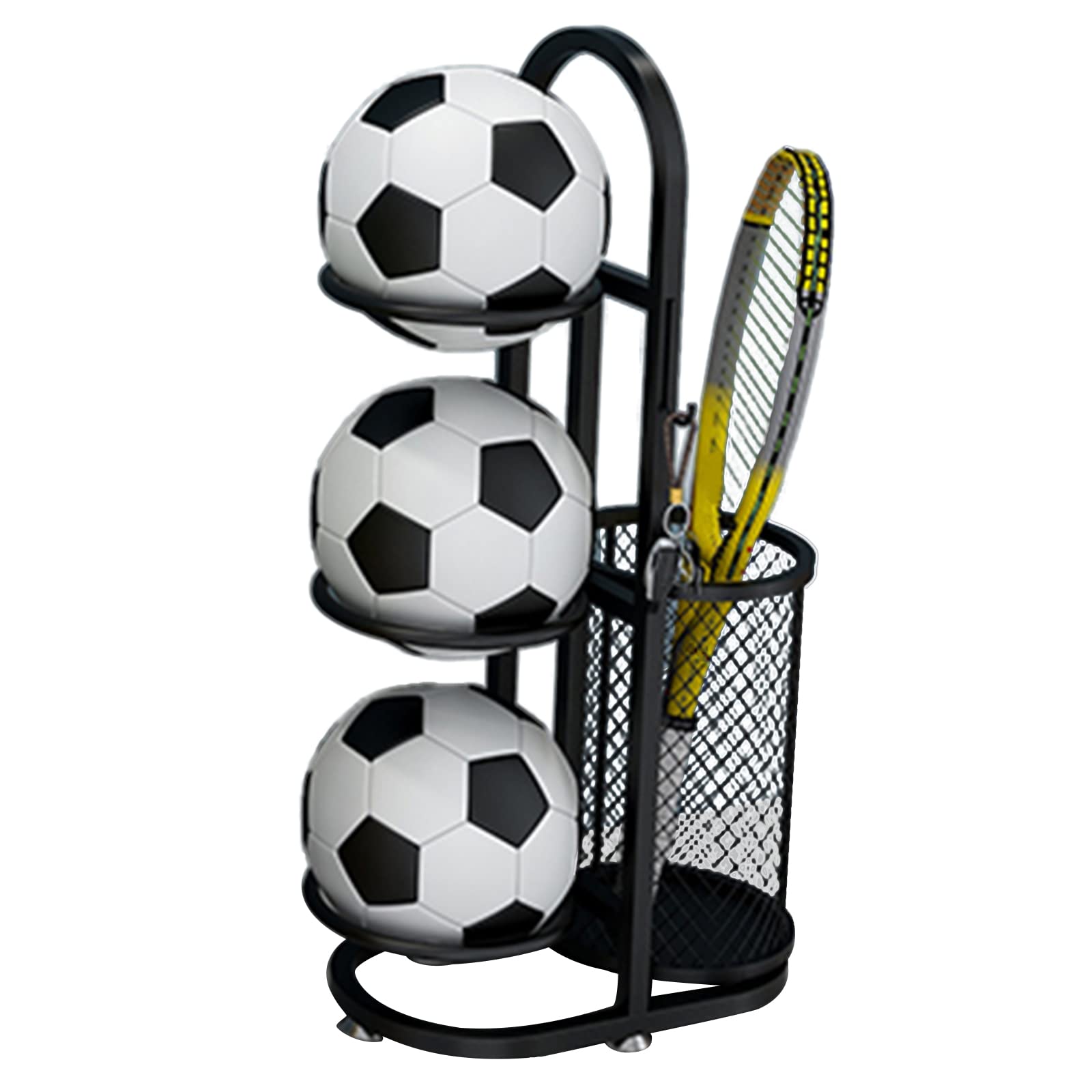 JHSLXD Multi-Sport Storage Rack - Basketball, Football, Volleyball & Racket Organizer | Heavy-Duty Metal Iron Display Stand for Sports Equipment | Perfect for Gym, Home & School Storage (Black)