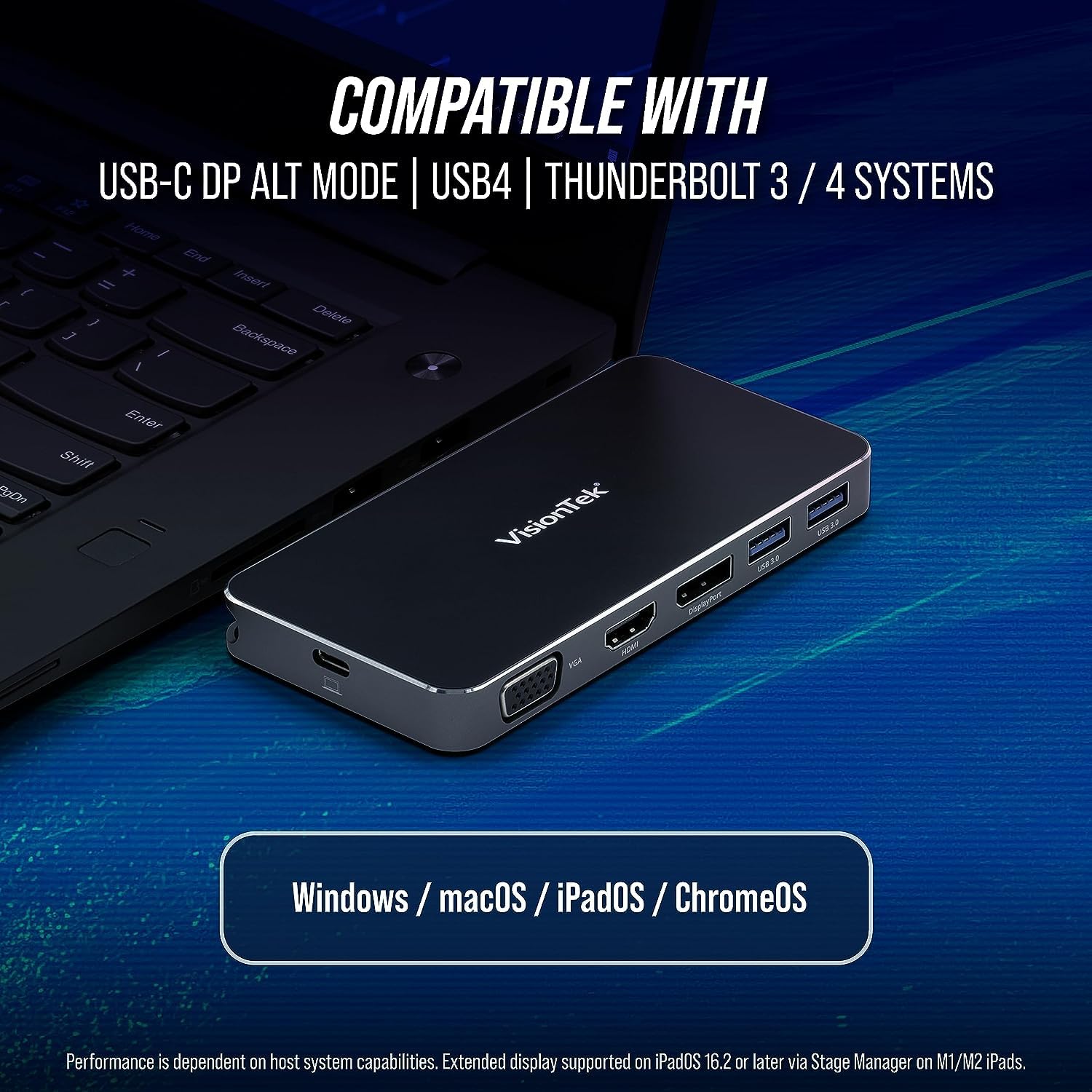 VisionTek VT210 Dual Monitor USB-C Docking Station with 100W Power Delivery - 4K HDMI, DisplayPort, VGA, 3 USB Ports for Windows, Mac, Chromebook & iPad - Perfect for Home Office & Remote Work Setup