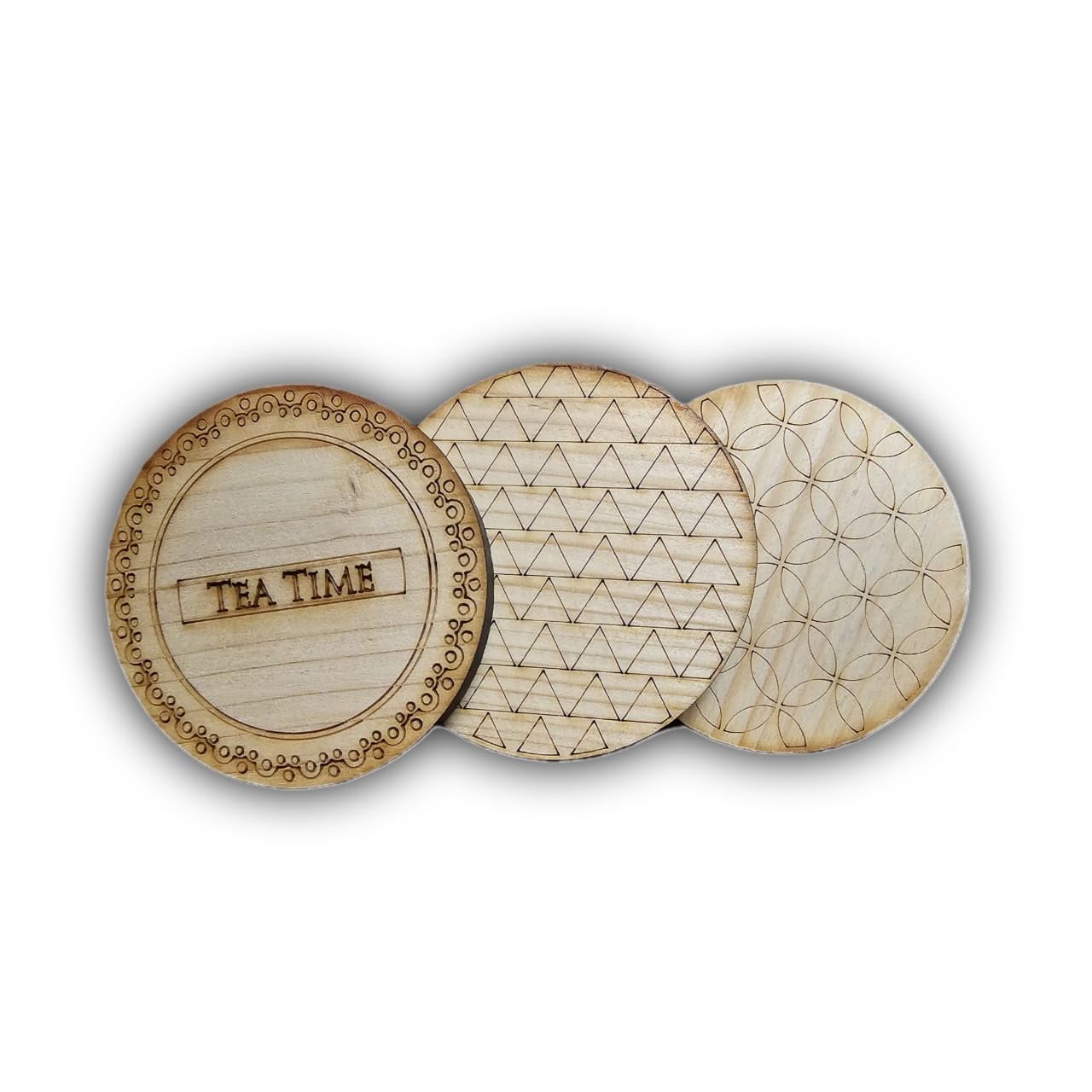 CHETANA Handcrafted Wooden Tea Coasters Set of 3 - Round Carved Floral Design - Heat Resistant Drink Coasters for Tea, Coffee & Beverages - Perfect for Home, Office & Gift Giving
