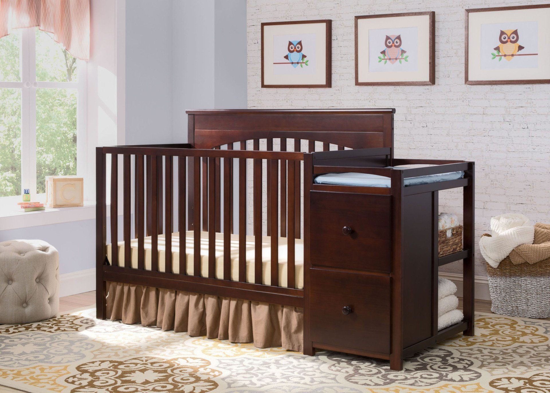 Layla Convertible Crib with Changing Table - 3-in-1 Baby Nursery Furniture for Girls & Boys - Perfect for Small Spaces & Modern Nurseries