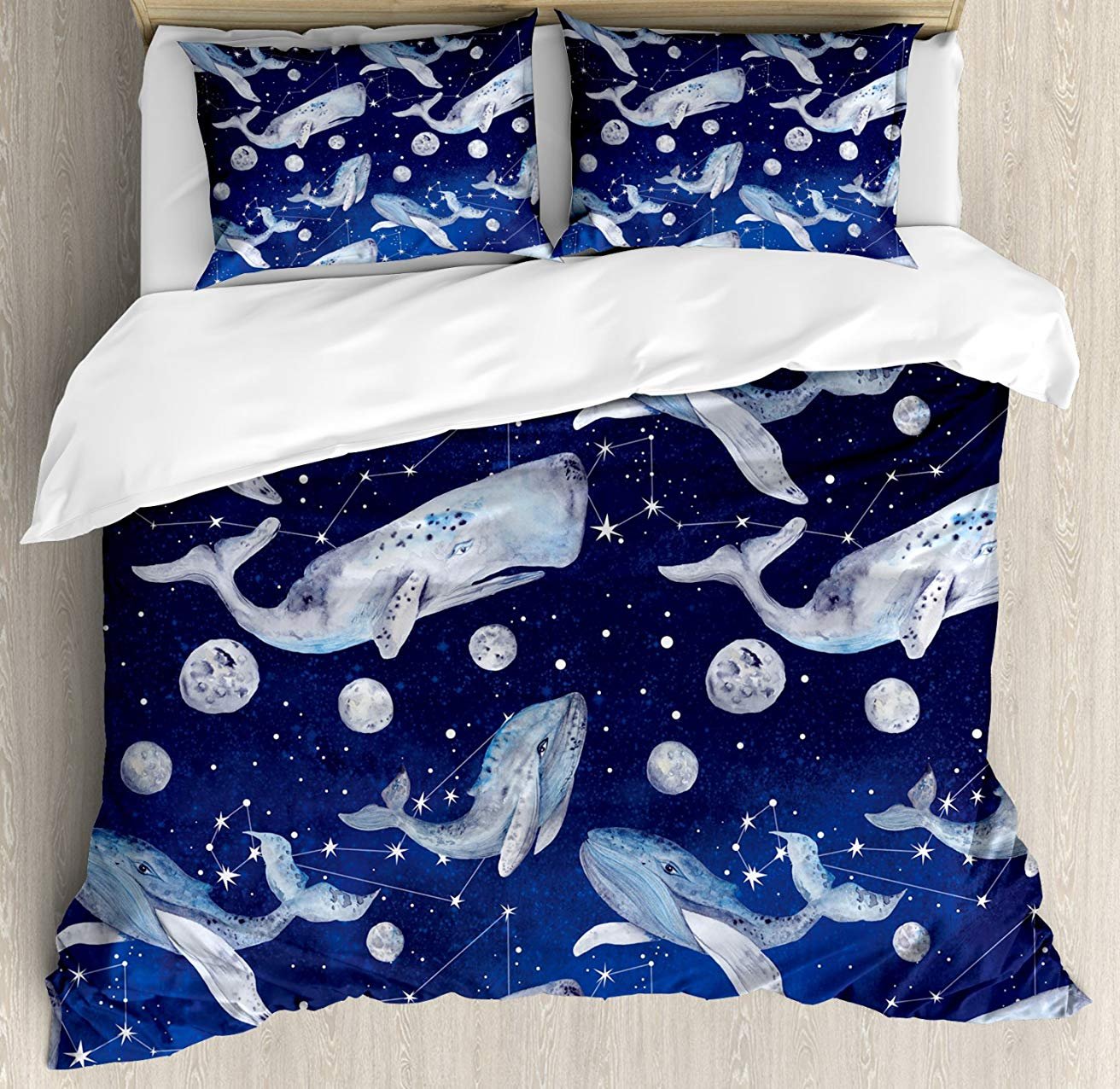 Whale 3-Piece Full Bedding Set - Soft Comforter, Duvet Cover & 2 Decorative Pillowcases - Fish & Planets Starry Design for Kids, Teens & Adults | Perfect for Cozy Bedrooms, Guest Rooms & Dorm Decor