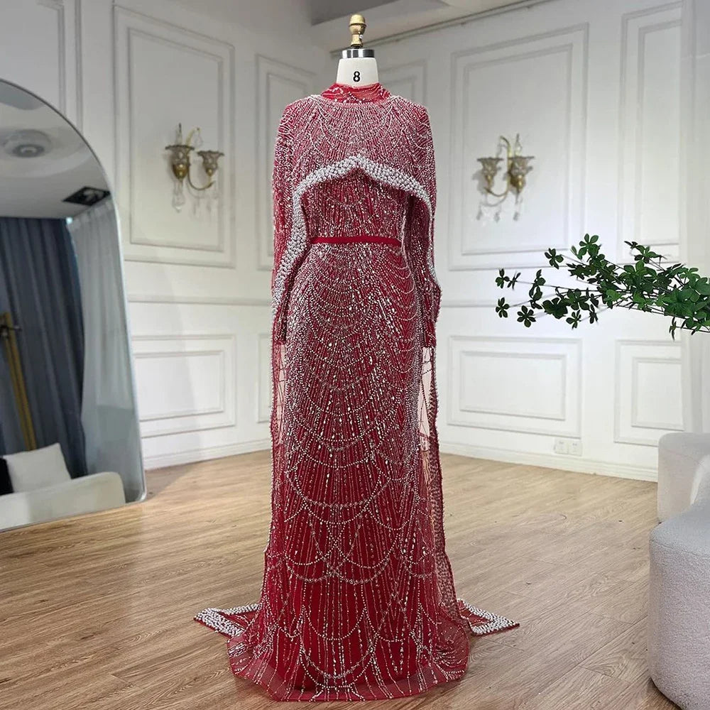 Luxury Muslim Hijab Mermaid Long Cape Evening Dress for Women - Dubai Arabia Wedding Party Gown 2025 LA72032M | Elegant Formal Wear for Special Occasions & Celebrations