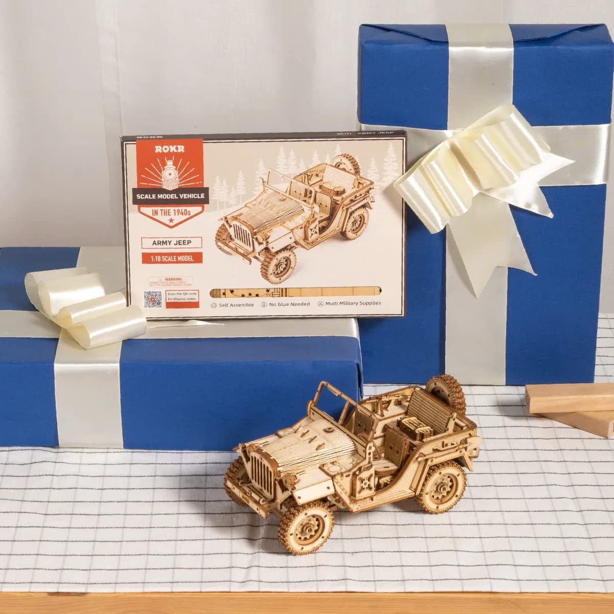 ROKR Wooden 3D Puzzle Model Car Kit - DIY Jeep Wrangler Assembly Kit for Adults & Teens (7.5x4x3.5 Inch) - Educational Brain Teaser, Desk Decor, Perfect for STEM Learning & DIY Hobby Projects