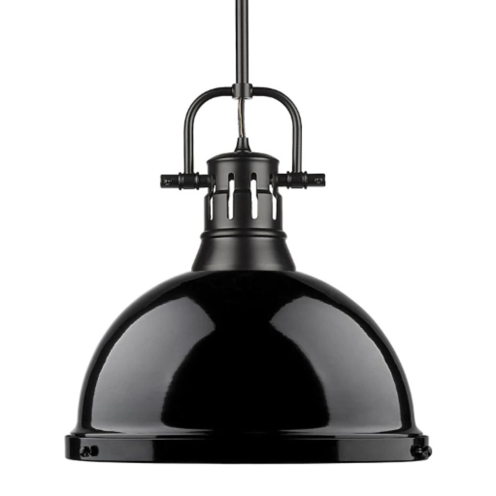 Elm Large Matte Black Pendant Light with Rod - Modern Farmhouse Ceiling Lighting for Dining Room, Kitchen, or Bedroom