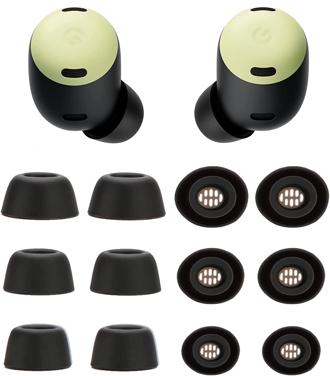Google Pixel Buds Pro Ear Tips - 6 Pairs Soft Silicone Replacement (S/M/L, Black) for Comfort & Noise Isolation