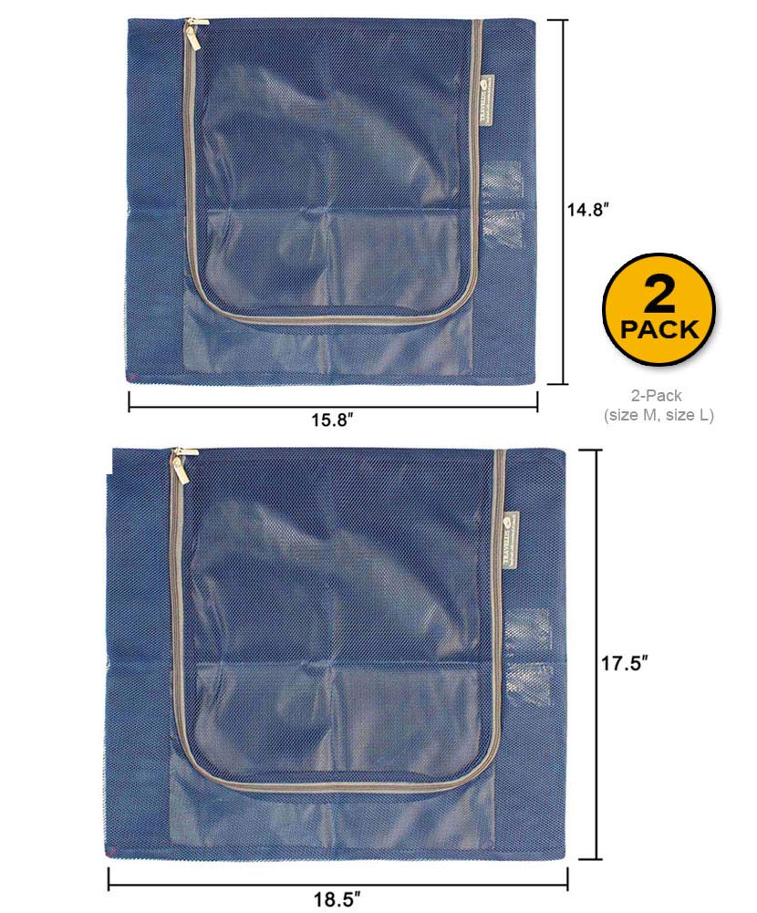 2-Pack Blue Mesh Packing Cubes with Zipper - Large & Medium Luggage Organizers for Travel | Perfect for Suitcases, Backpacks & Carry-Ons