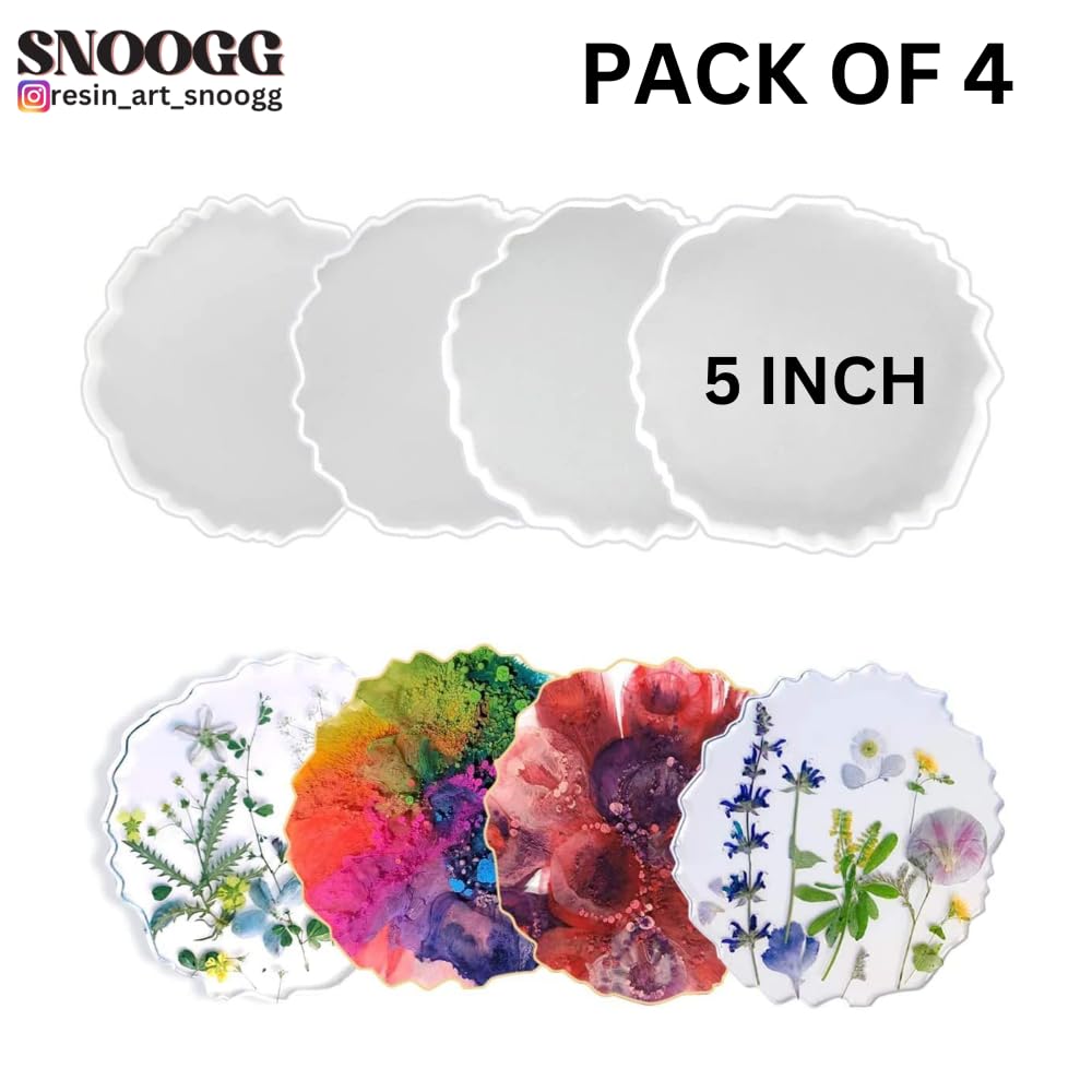 5 Inch Agate Shape Epoxy Resin Casting Molds - Set of 4 Pieces for DIY Coasters, Cup Mats, Photo Displays, Mantra Frames - Perfect for Home Decor, Craft Projects & Gift Making