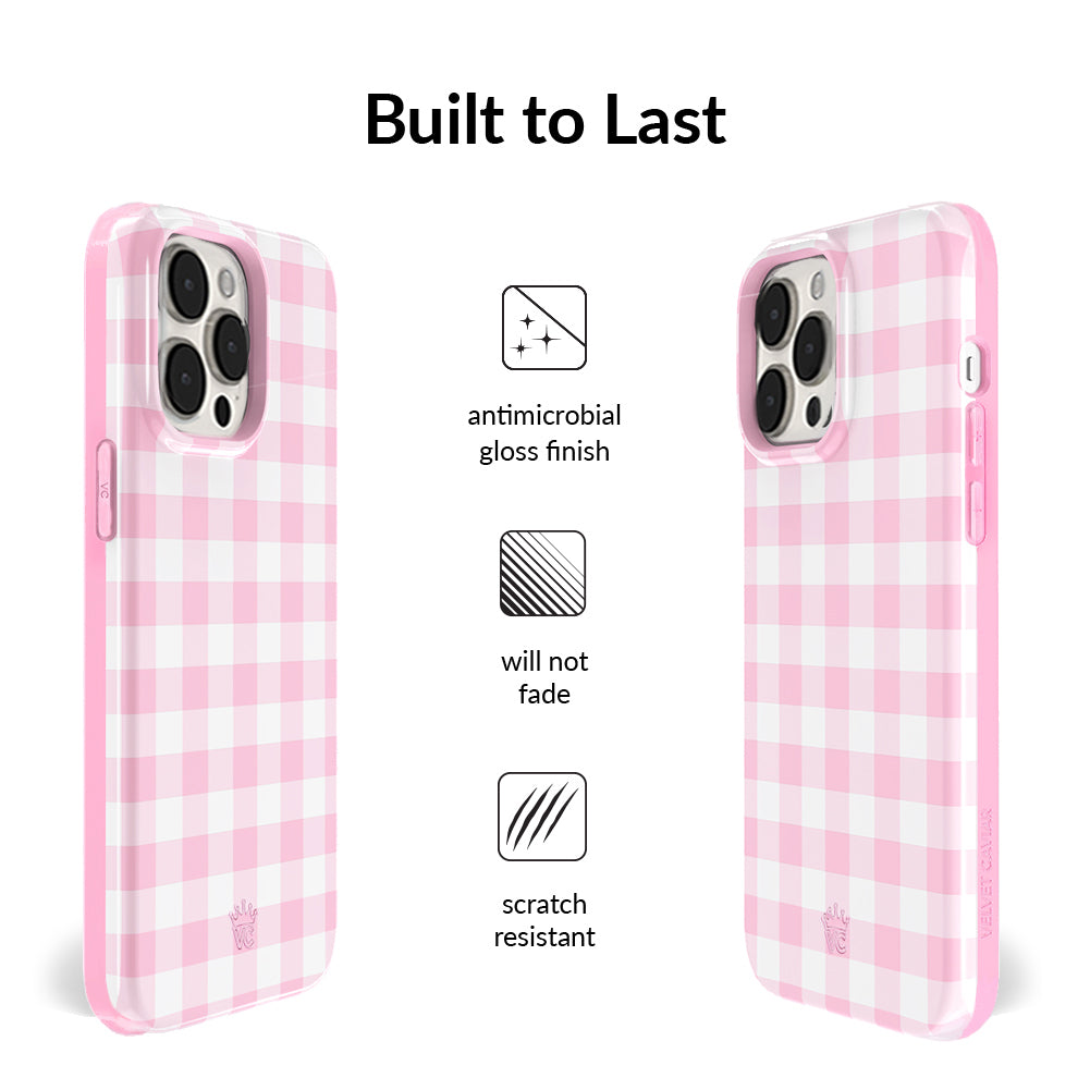 Cute Baby Pink Gingham Pattern iPhone Case - Trendy Protective Cover for iPhone 13/14/15 Pro Max - Perfect for Everyday Use, School & Travel