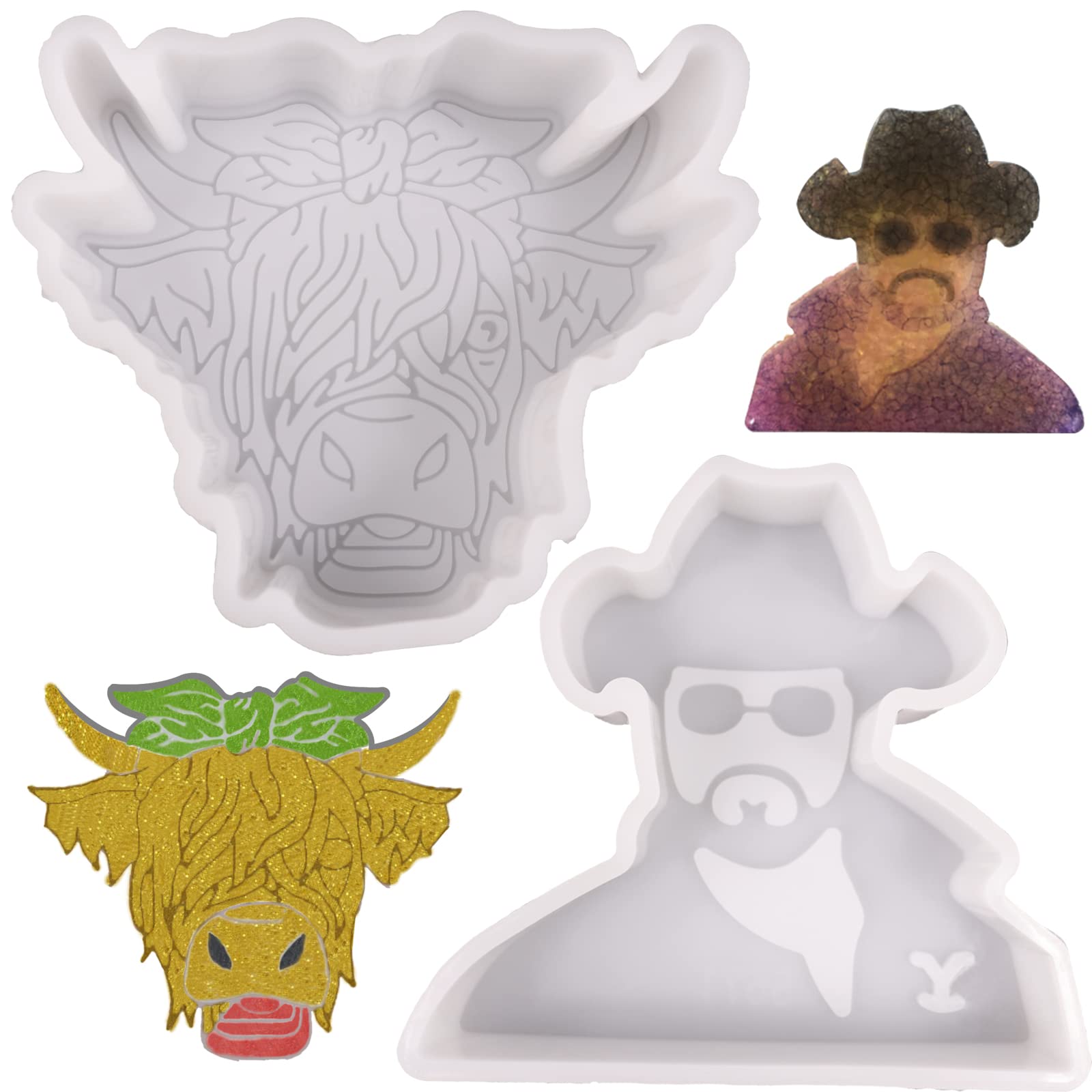 2 Pcs Large Silicone Molds for Car Freshies - Highland Cow & Cowboy Aroma Bead Molds for DIY Soap, Candles, Resin, Clay Crafts | Perfect for Home Decor, Handmade Gifts & Car Air Freshener Supplies
