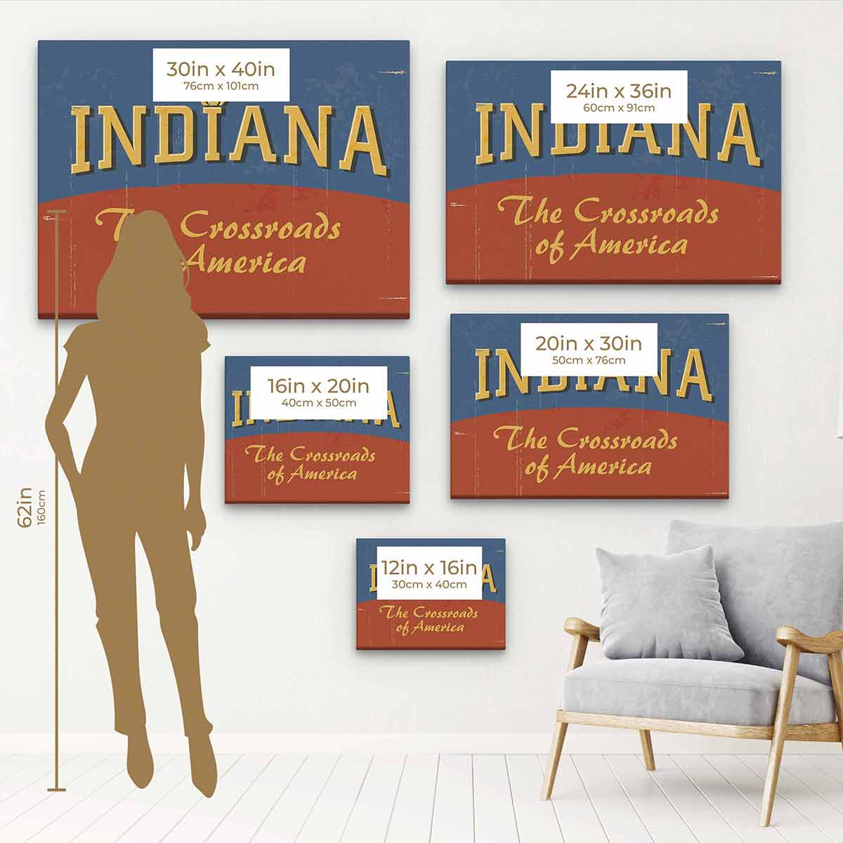 Blue Indiana Wall Art Canvas - Modern Home Decor for Living Room, Bedroom & Office | Large 92x92 Inches Framed Print
