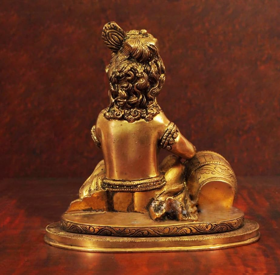 Baby Krishna Brass Statue - Handcrafted Hindu Deity Figurine for Home Altar, Pooja Room Decor & Spiritual Gift