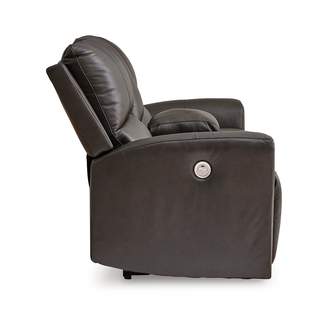 Boxmere Power Reclining Loveseat with Console - Modern Electric Recliner Sofa for Living Room, Home Theater & Small Spaces - Comfortable PU Leather Sectional Couch with Cup Holders & USB Charging Ports