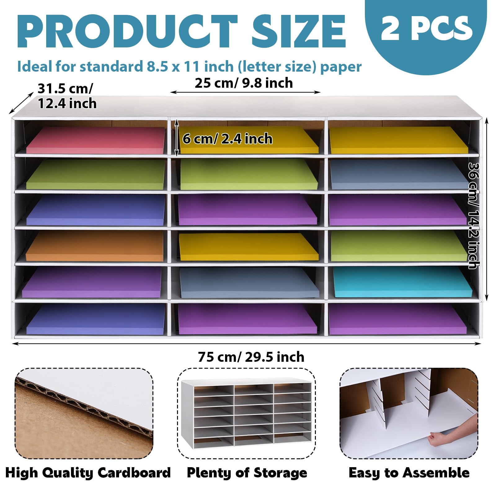 Fuutreo 2-Pack Sturdy Cardboard Classroom Paper Organizer - 18-Slot Construction Paper Storage & Literature Mailbox for Home, Office, School | Perfect for Craft Supplies, Homework, and Document Organization