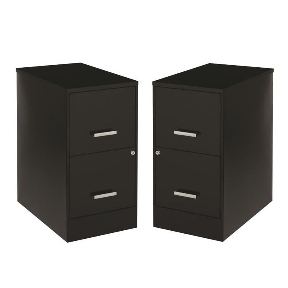 2-Piece Black Metal Filing Cabinet Set with 2 Drawers - Home Office Organization & Document Storage for Office, School, or Home Use