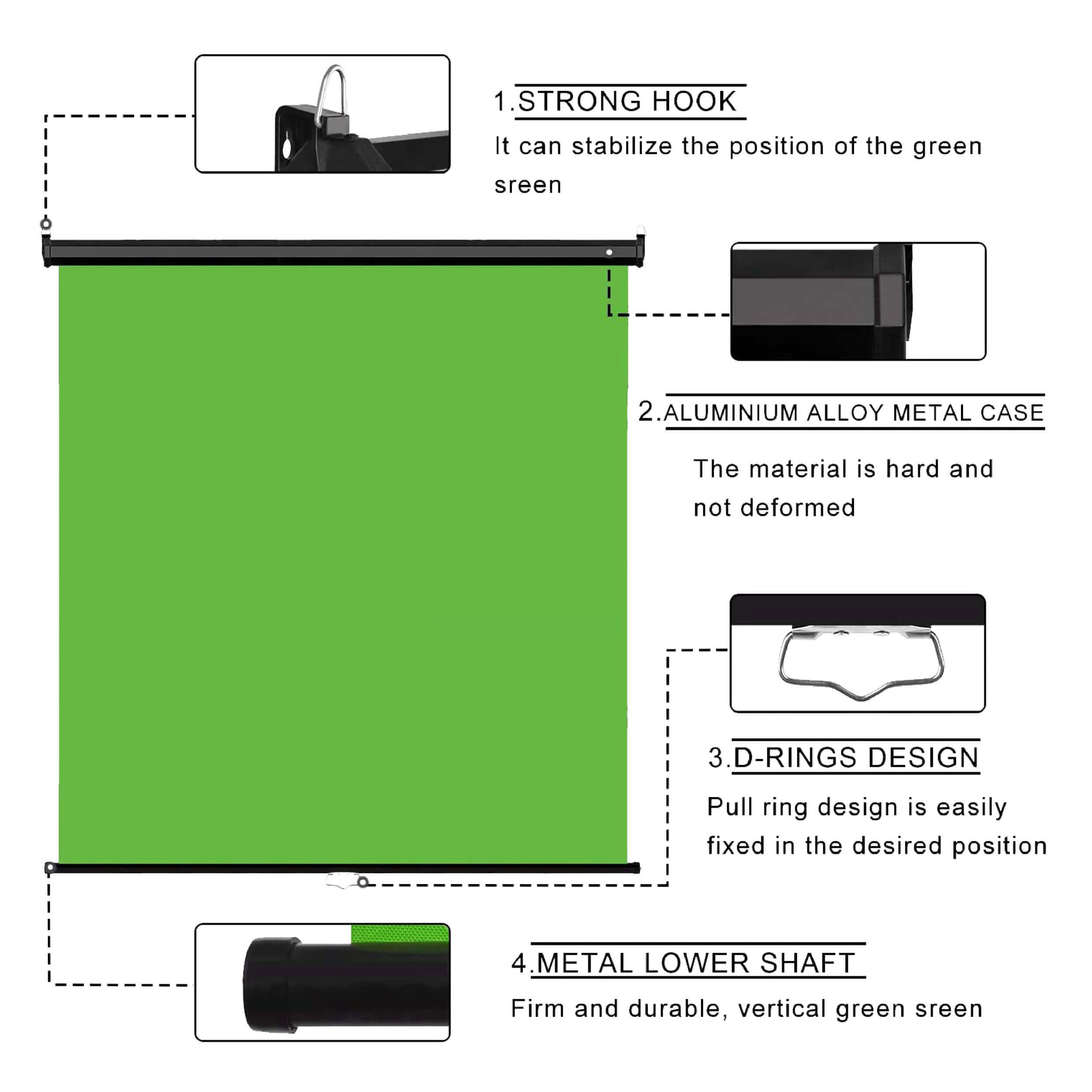 1.8x2m Retractable Chroma Key Green Backdrop - Wall Mounted Foldable Green Screen for Photography, Video Streaming & Virtual Meetings