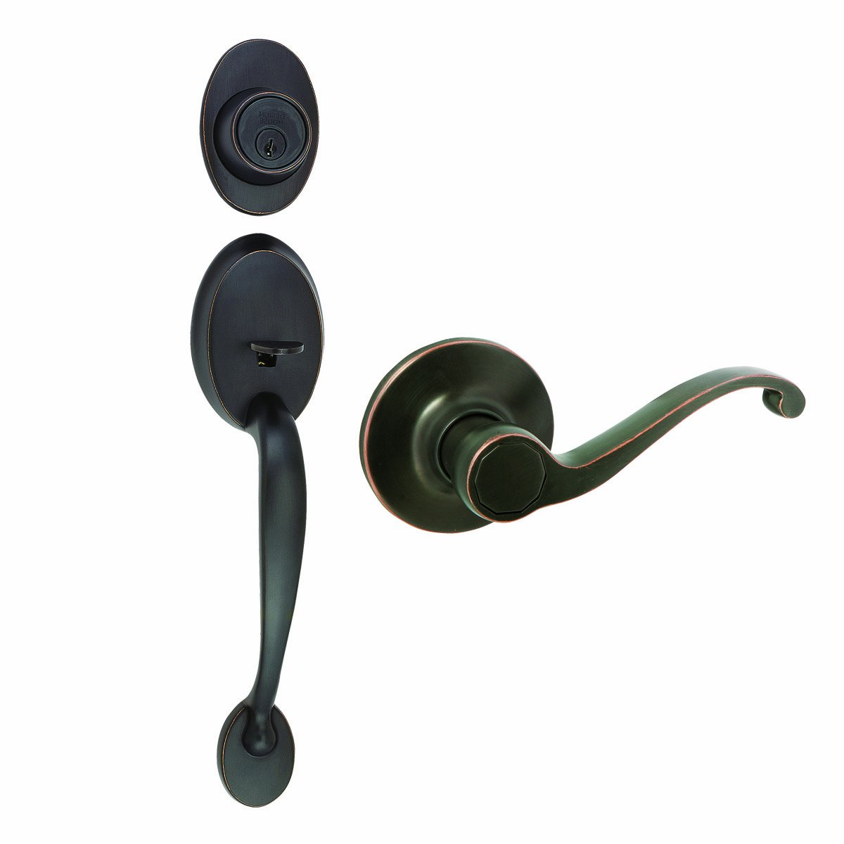 Design House 791699 Coventry Handleset - Oil Rubbed Bronze Scroll Interior Lever & Single Cylinder Deadbolt | Secure & Stylish Door Hardware for Homes, Offices & Apartments
