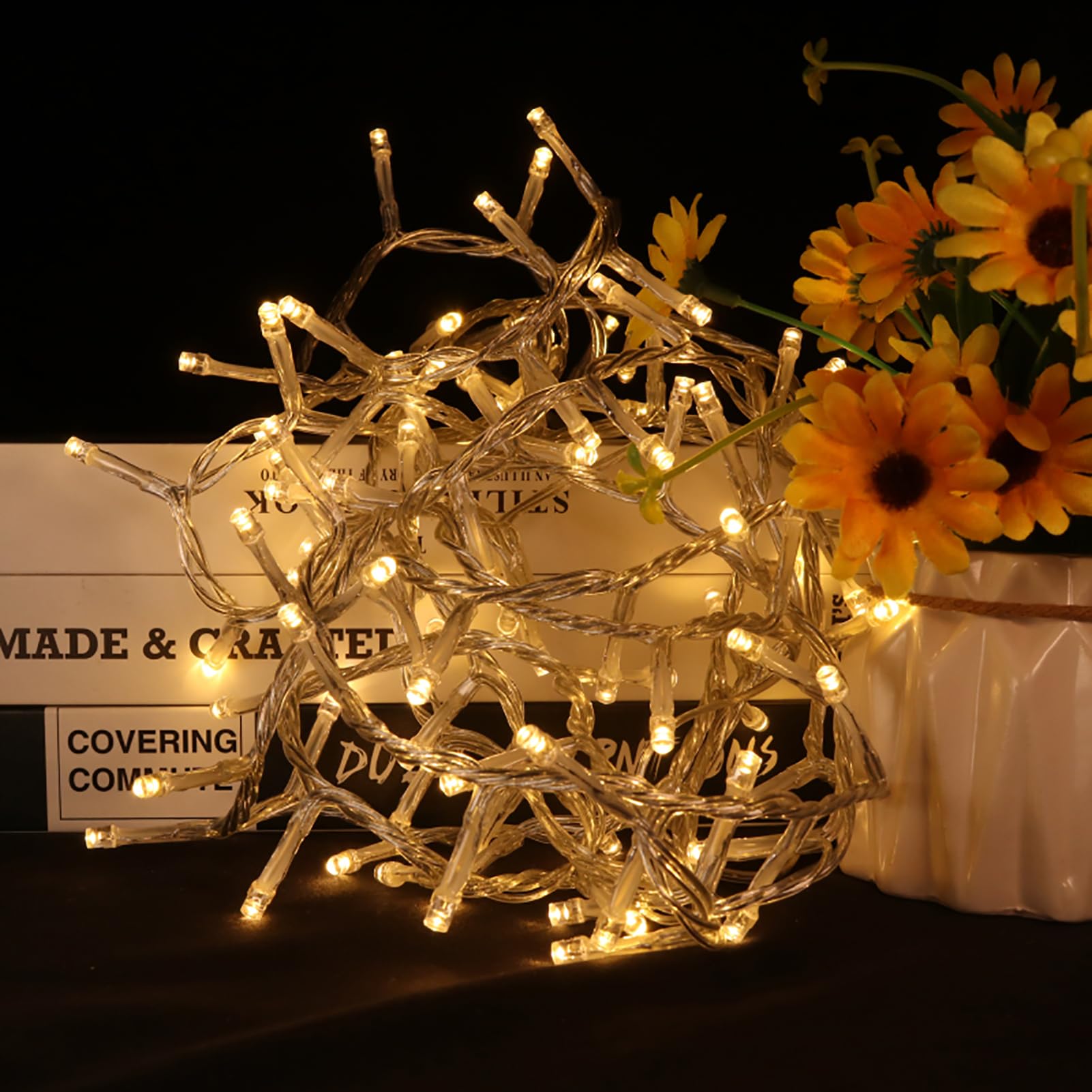 100 LED Warm White Christmas String Lights - Plug in Indoor/Outdoor Holiday Decor for Tree, Bedroom, Party & Wedding | 8 Modes with Memory Function | 8ft Clear Wire & Connectable Design | Perfect for Home, Garden, Patio & Holiday Events