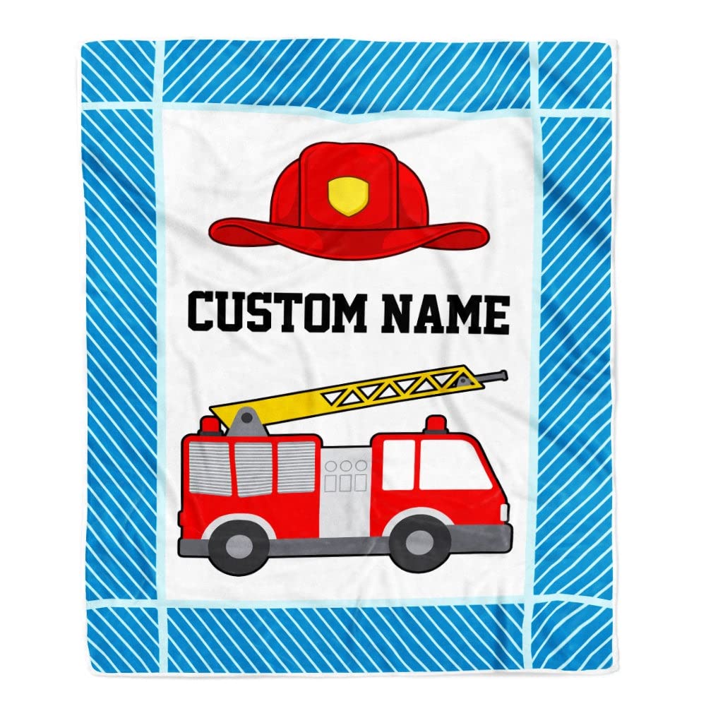 Personalized Fire Truck Baby Blanket with Name - Custom Fleece Blanket for Boys, Girls, Son, Grandson, Nephew - 50x60 Inch Youth Size - Perfect for Birthday Gifts, Nursery Decor & Cozy Baby Snuggles