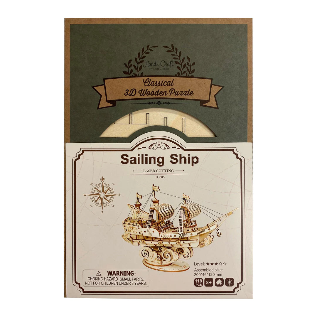 3D Wooden Puzzle Sailing Ship Model Kit - DIY Boat Building Toy for Adults & Kids - Perfect for Home Decor, Gifts & Educational STEM Activities