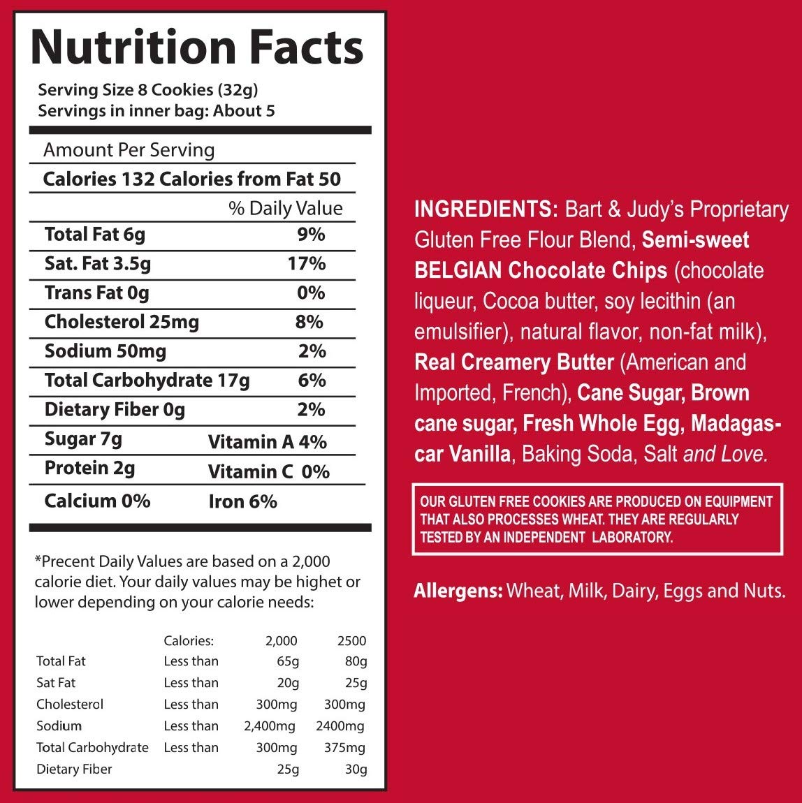 Bart & Judy's Gluten-Free Belgian Double Chocolate Chip Cookies - All Natural, 6oz Pack of 12 | Gourmet Chocolate Chip Cookies for Gifts, Parties & Snacking