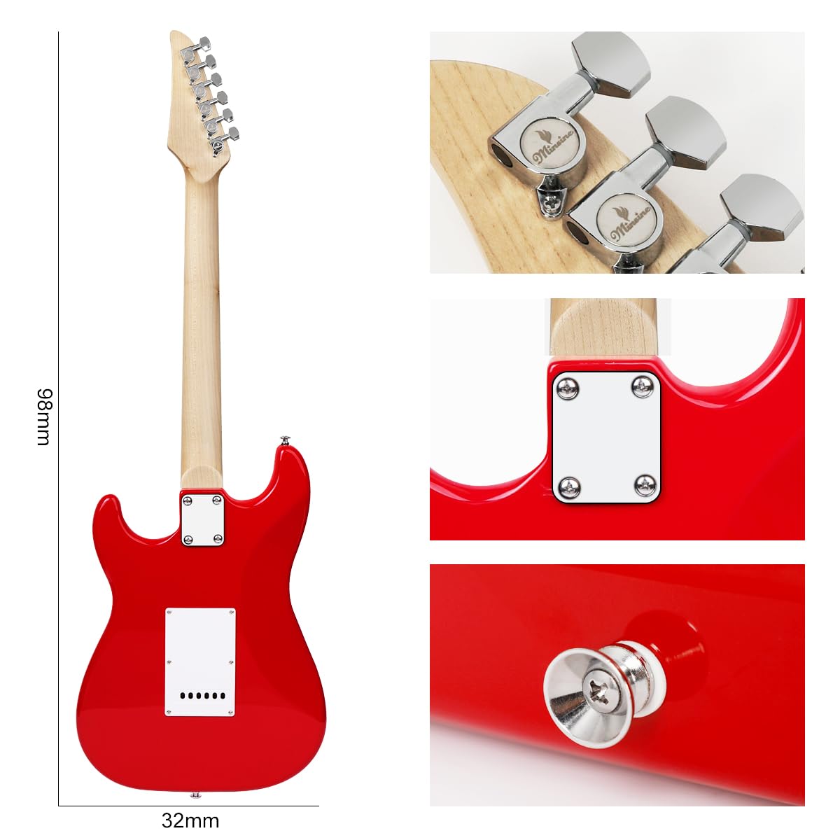 39 Inch Full Size Electric Guitar Kit with Solid Body, S-S-S Pickups & 6 Strings - Includes Gig Bag, Strap, Tremolo Arm, Cable & Picks - Perfect for Beginners & Practice (Red) - Ideal for Home Studio, Live Performances & Music Lessons